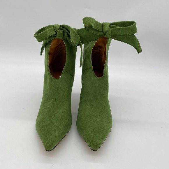 Green Closed Point Toe Boots Comfort Pleated Zippe - Picture 2 of 10